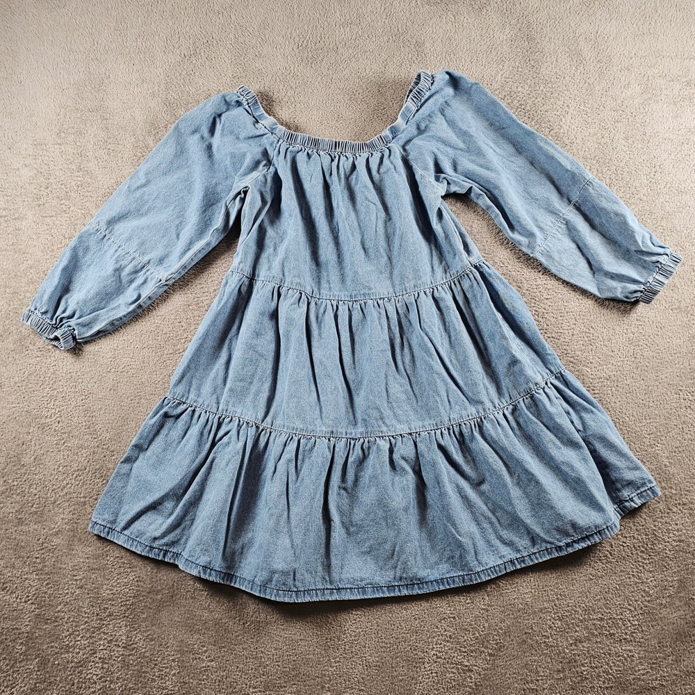 Hayden Los Angeles Blue Chambray Tiered Mini Dress Off Shoulder HY1218 Small - Picture 2 of 6